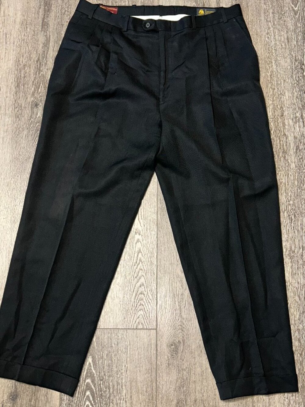 NORDSTROM Men Trousers 100% Wool Black Pleated W37 L29 Dress Pants